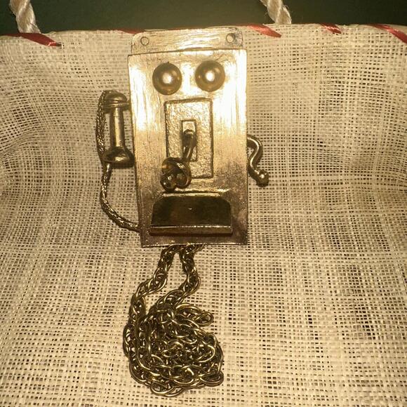 VTG 1970's Amazing Counter Culture Phone Gossip Telephone Necklace Artsy Boho - Picture 4 of 9